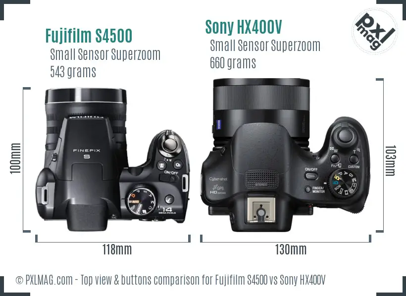 Fujifilm S4500 vs Sony HX400V top view buttons comparison