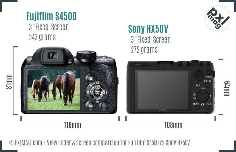 Fujifilm S4500 vs Sony HX50V Screen and Viewfinder comparison Fujifilm S4500 vs Sony HX50V Screen and Viewfinder comparison
