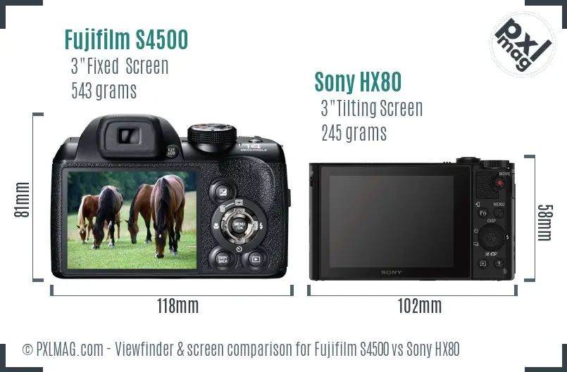 Fujifilm S4500 vs Sony HX80 Screen and Viewfinder comparison Fujifilm S4500 vs Sony HX80 Screen and Viewfinder comparison
