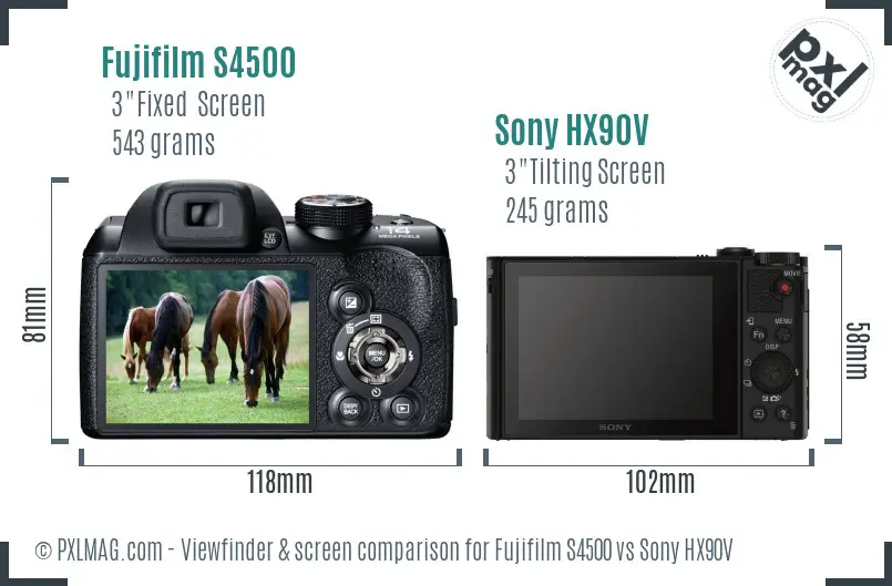 Fujifilm S4500 vs Sony HX90V Screen and Viewfinder comparison