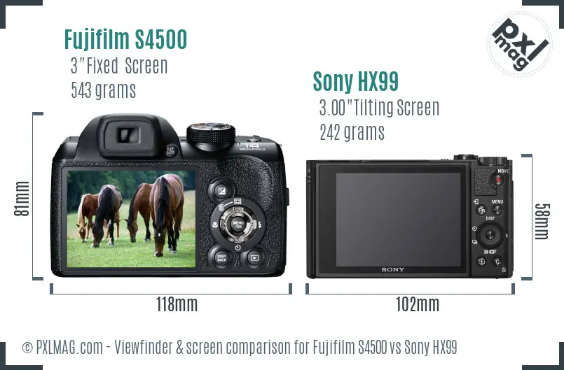 Fujifilm S4500 vs Sony HX99 Screen and Viewfinder comparison
