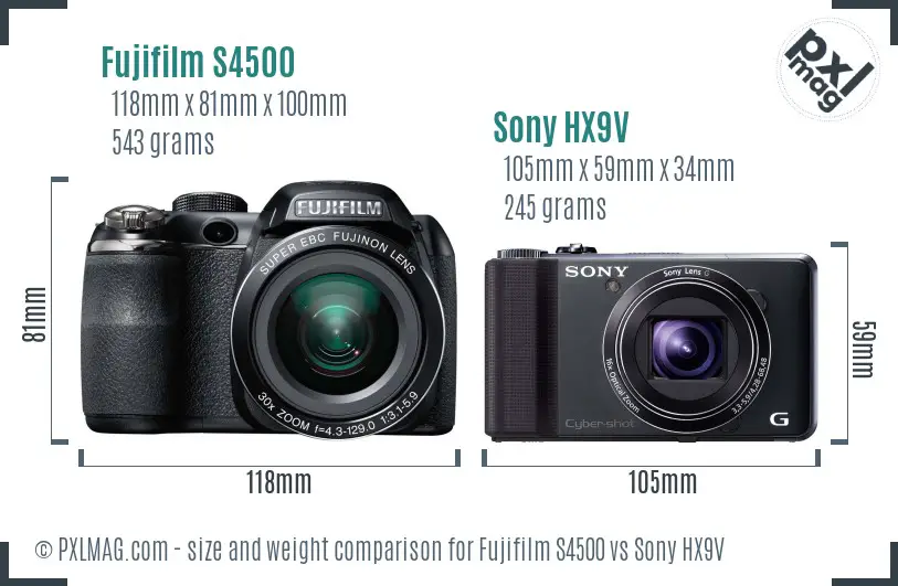 Fujifilm S4500 vs Sony HX9V size comparison