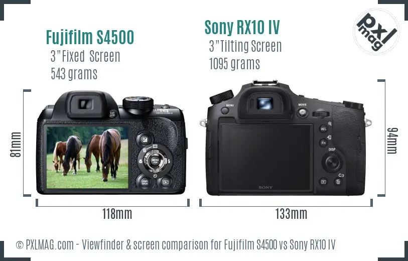 Fujifilm S4500 vs Sony RX10 IV Screen and Viewfinder comparison