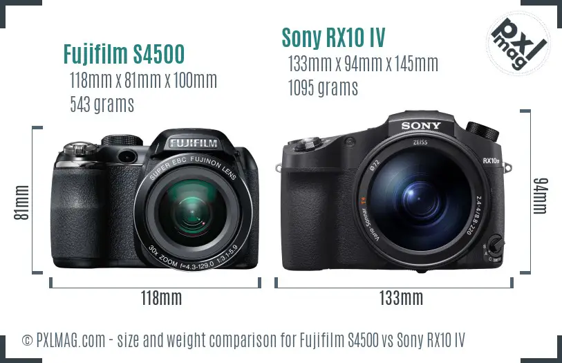 Fujifilm S4500 vs Sony RX10 IV size comparison