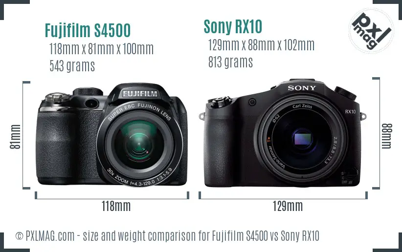 Fujifilm S4500 vs Sony RX10 size comparison