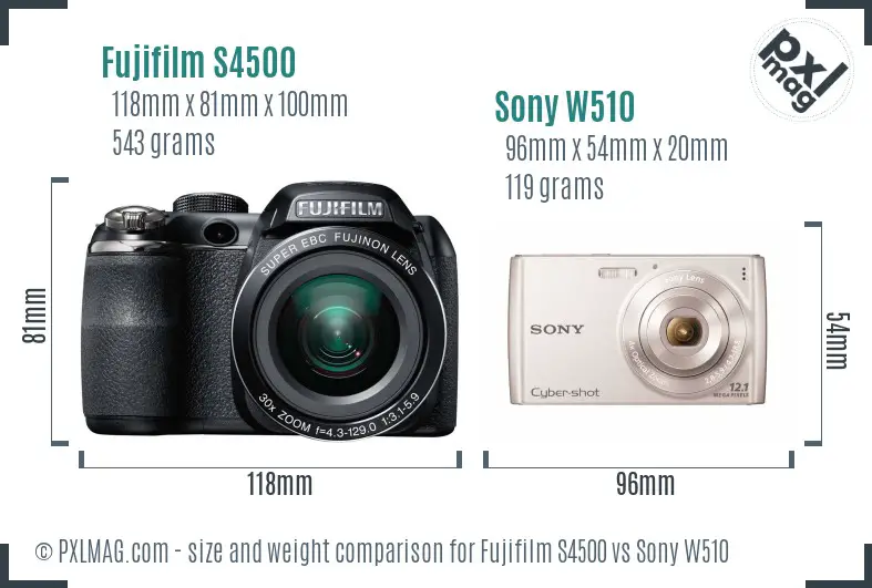 Fujifilm S4500 vs Sony W510 size comparison