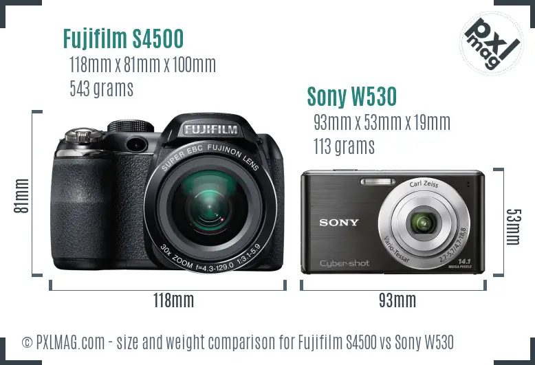 Fujifilm S4500 vs Sony W530 size comparison Fujifilm S4500 vs Sony W530 size comparison