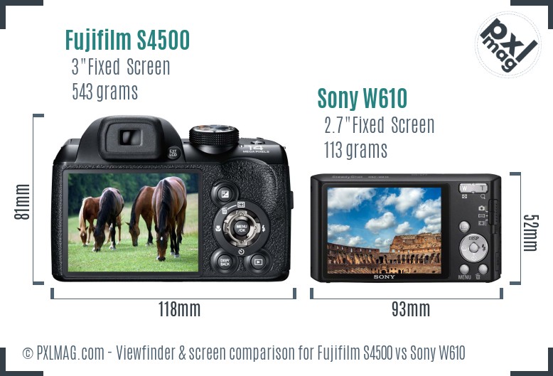 Fujifilm S4500 vs Sony W610 Screen and Viewfinder comparison