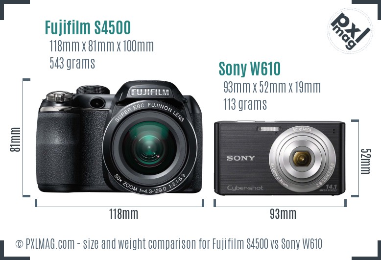 Fujifilm S4500 vs Sony W610 size comparison Fujifilm S4500 vs Sony W610 size comparison