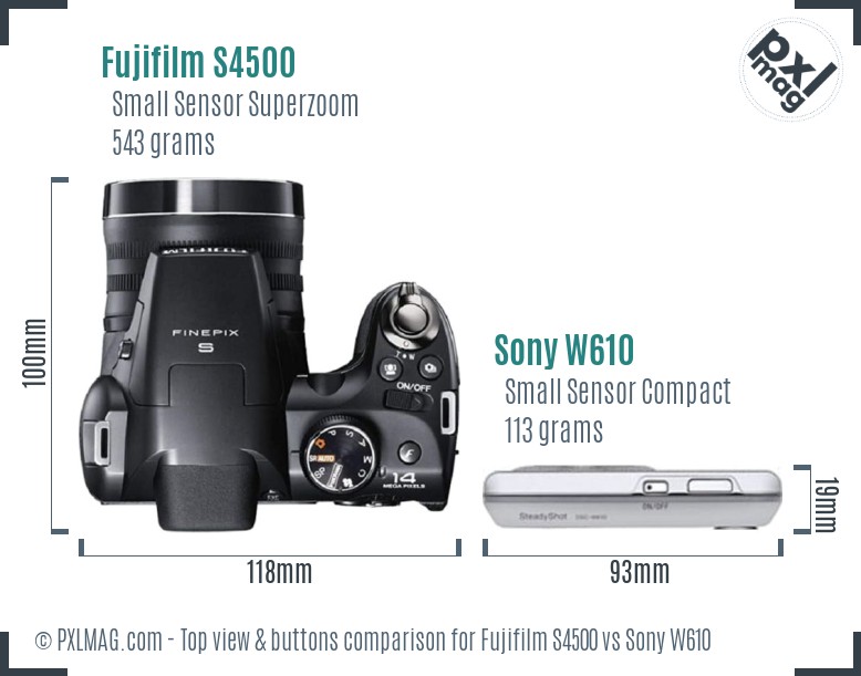 Fujifilm S4500 vs Sony W610 top view buttons comparison