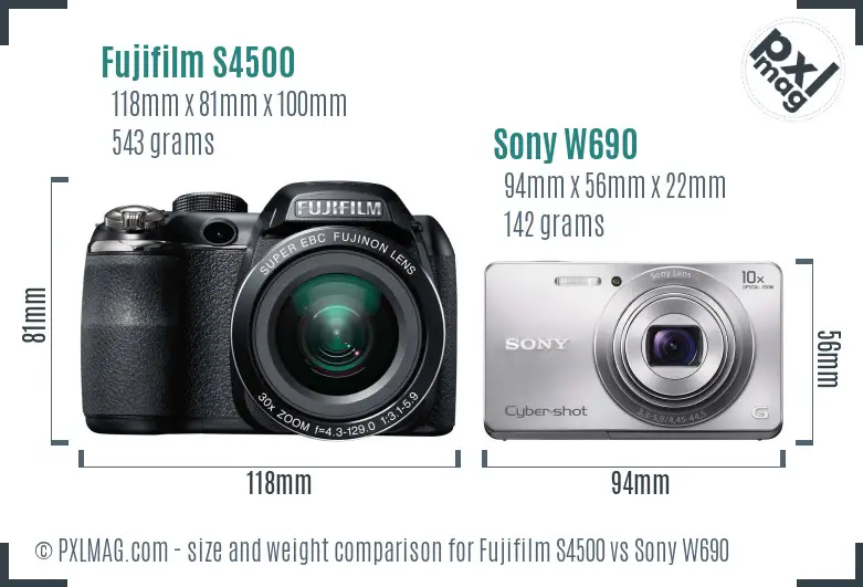 Fujifilm S4500 vs Sony W690 size comparison Fujifilm S4500 vs Sony W690 size comparison