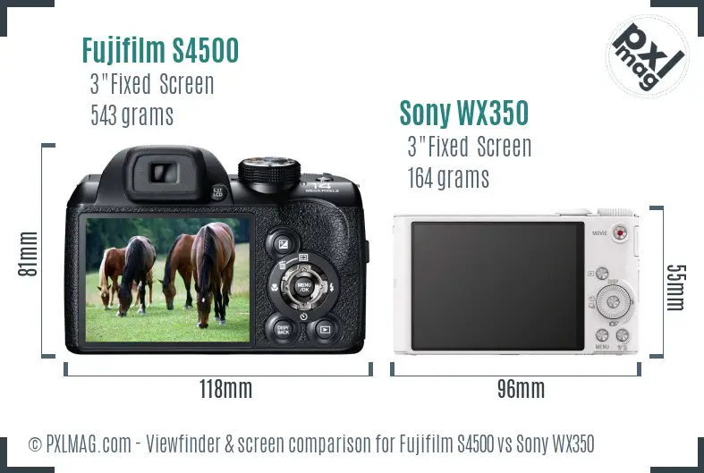 Fujifilm S4500 vs Sony WX350 Screen and Viewfinder comparison