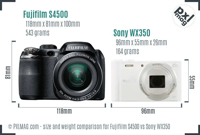 Fujifilm S4500 vs Sony WX350 size comparison