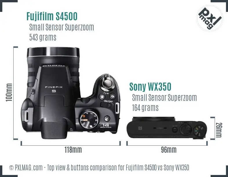Fujifilm S4500 vs Sony WX350 top view buttons comparison