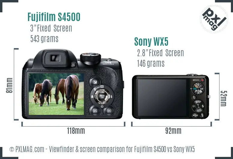 Fujifilm S4500 vs Sony WX5 Screen and Viewfinder comparison