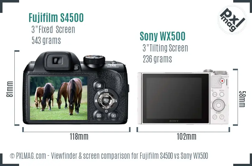 Fujifilm S4500 vs Sony WX500 Screen and Viewfinder comparison Fujifilm S4500 vs Sony WX500 Screen and Viewfinder comparison