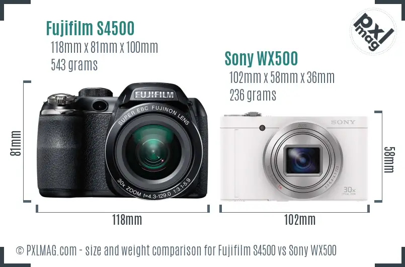 Fujifilm S4500 vs Sony WX500 size comparison Fujifilm S4500 vs Sony WX500 size comparison