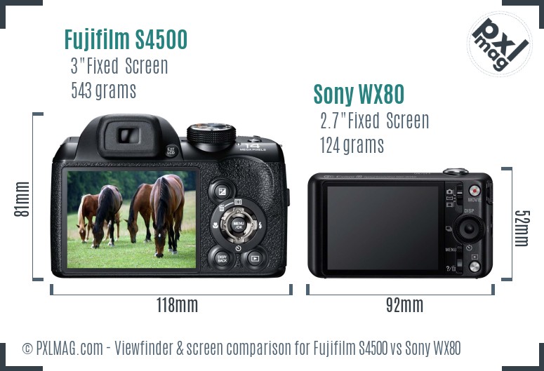Fujifilm S4500 vs Sony WX80 Screen and Viewfinder comparison