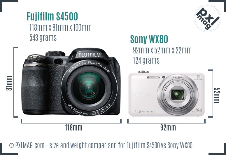 Fujifilm S4500 vs Sony WX80 size comparison Fujifilm S4500 vs Sony WX80 size comparison