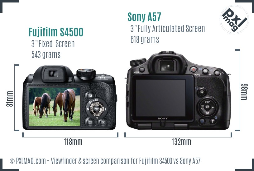 Fujifilm S4500 vs Sony A57 Screen and Viewfinder comparison