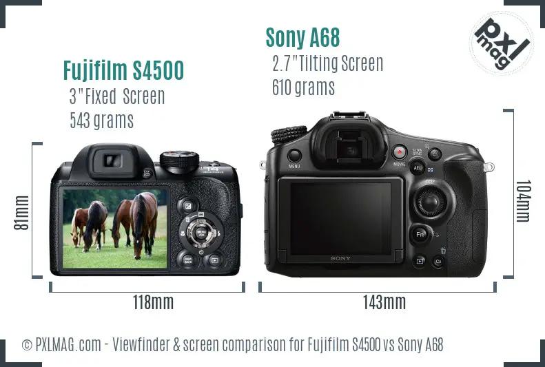 Fujifilm S4500 vs Sony A68 Screen and Viewfinder comparison