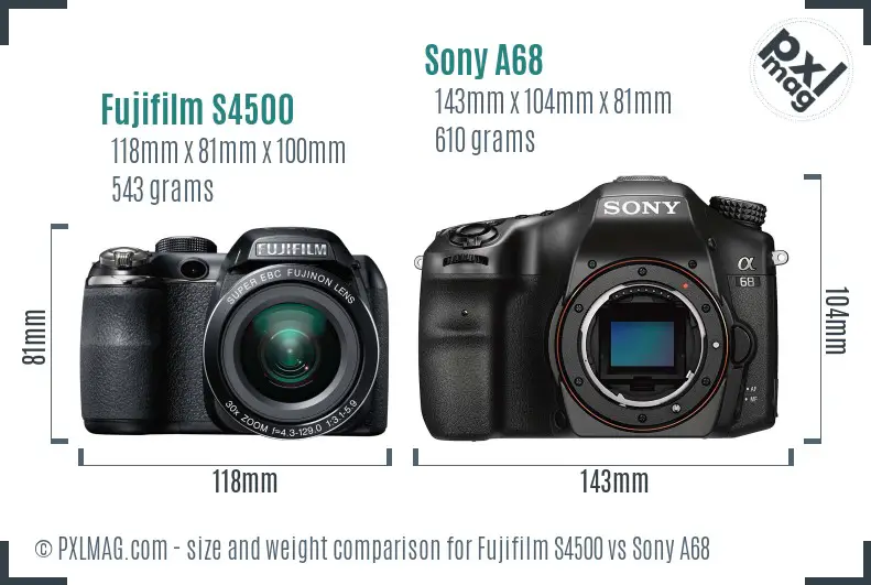 Fujifilm S4500 vs Sony A68 size comparison