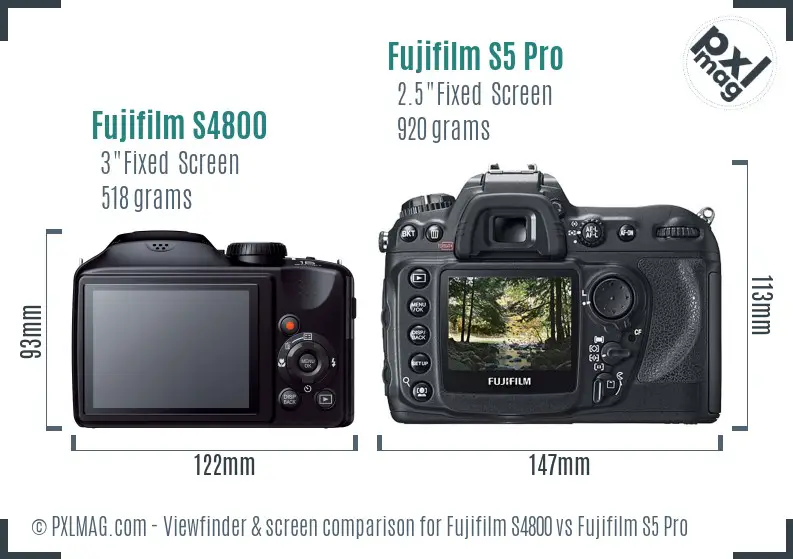 Fujifilm S4800 vs Fujifilm S5 Pro Screen and Viewfinder comparison