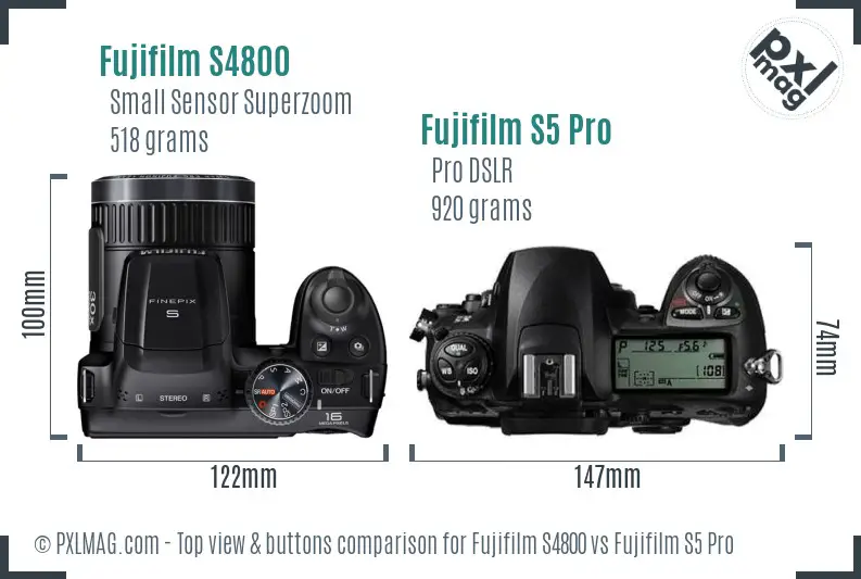 Fujifilm S4800 vs Fujifilm S5 Pro top view buttons comparison