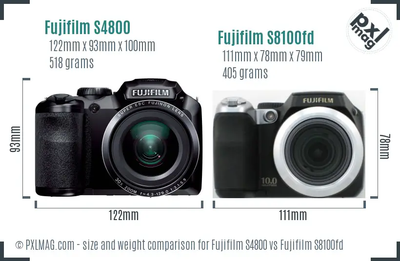 Fujifilm S4800 vs Fujifilm S8100fd size comparison