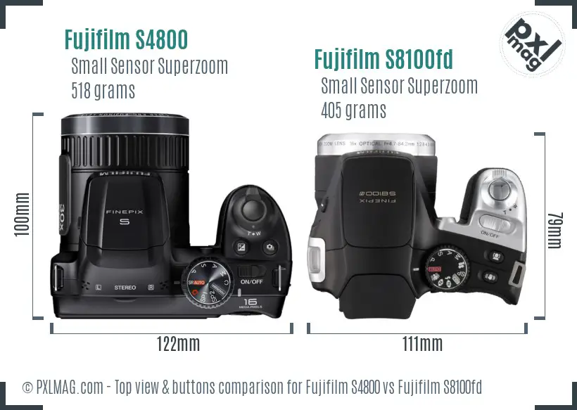 Fujifilm S4800 vs Fujifilm S8100fd top view buttons comparison