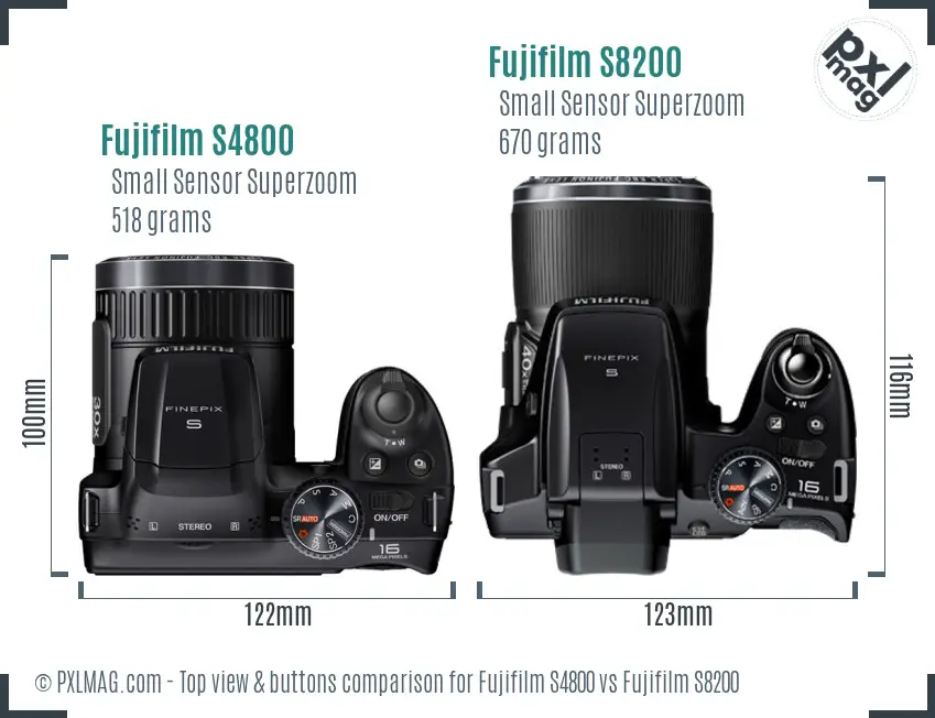 Fujifilm S4800 vs Fujifilm S8200 top view buttons comparison