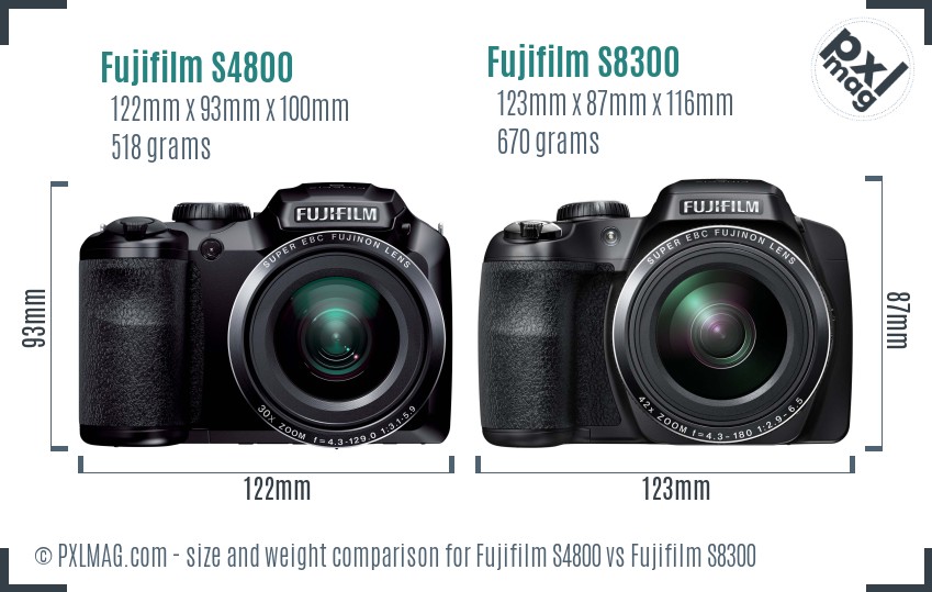 Fujifilm S4800 vs Fujifilm S8300 size comparison