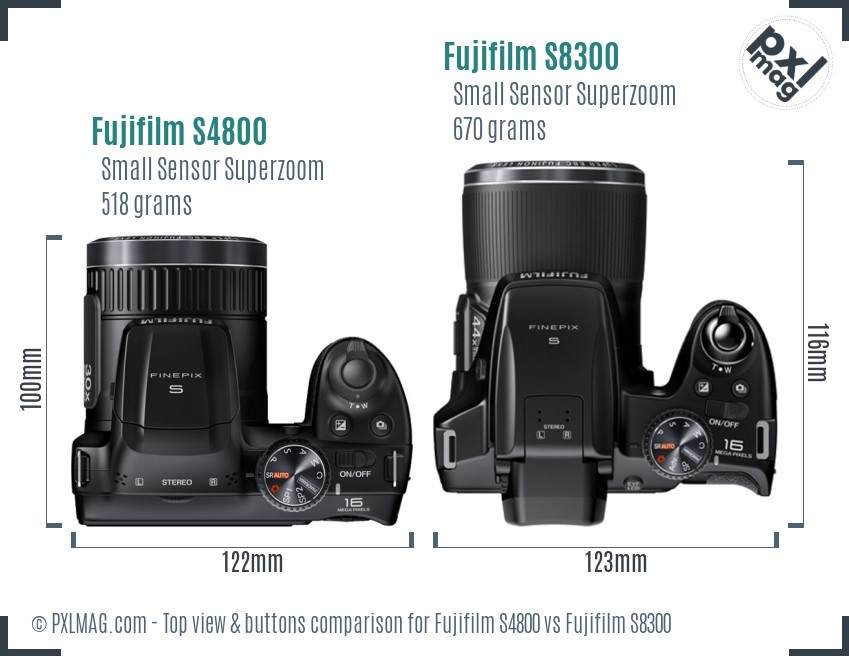 Fujifilm S4800 vs Fujifilm S8300 top view buttons comparison