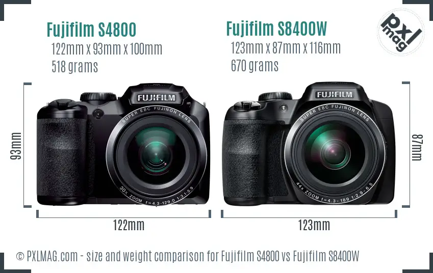Fujifilm S4800 vs Fujifilm S8400W size comparison