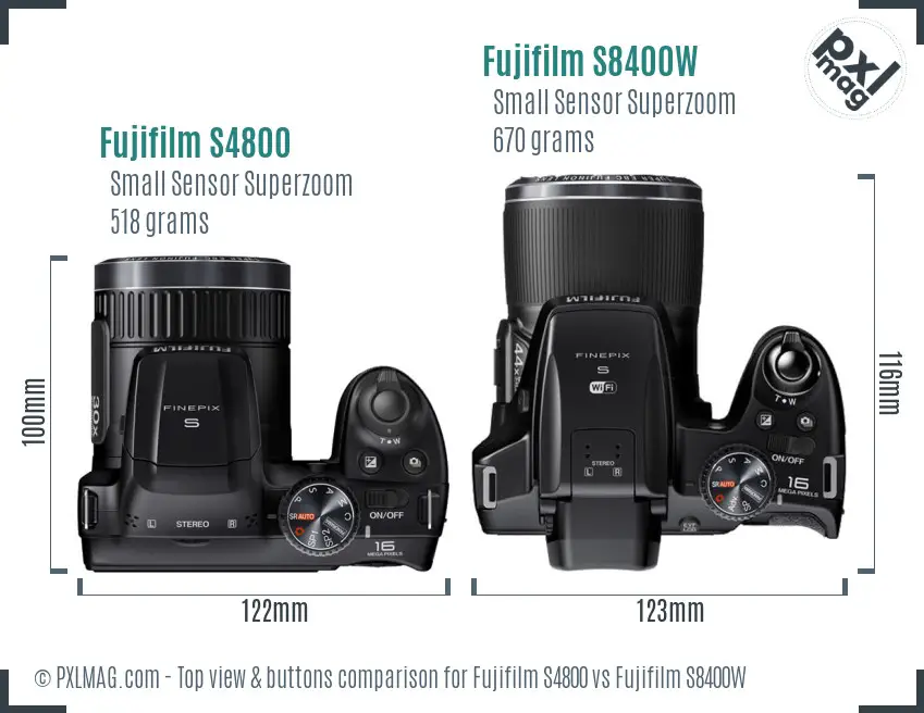 Fujifilm S4800 vs Fujifilm S8400W top view buttons comparison