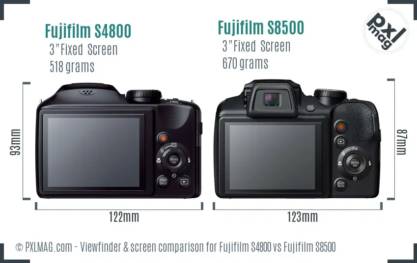 Fujifilm S4800 vs Fujifilm S8500 Screen and Viewfinder comparison