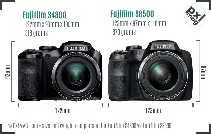 Fujifilm S4800 vs Fujifilm S8500 size comparison