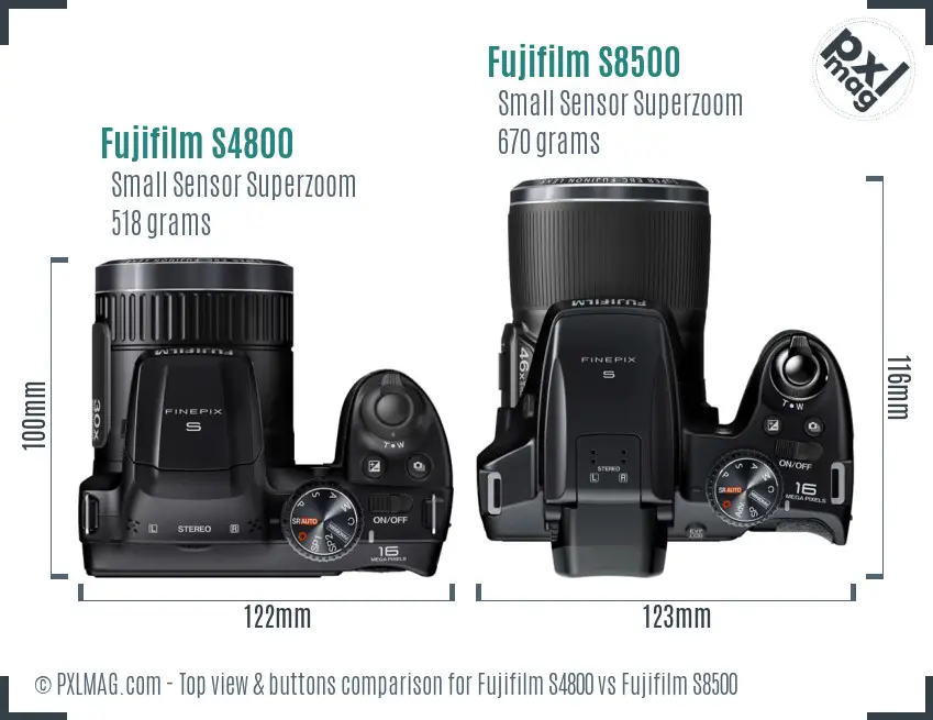 Fujifilm S4800 vs Fujifilm S8500 top view buttons comparison