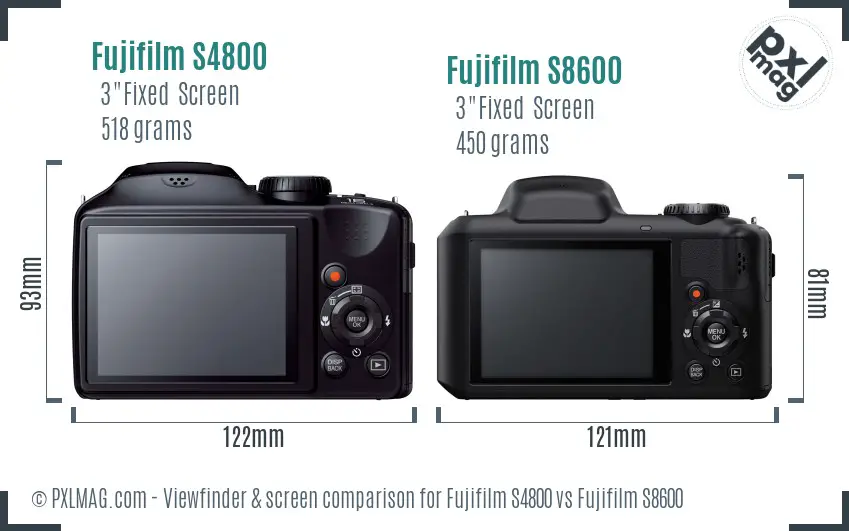Fujifilm S4800 vs Fujifilm S8600 Screen and Viewfinder comparison