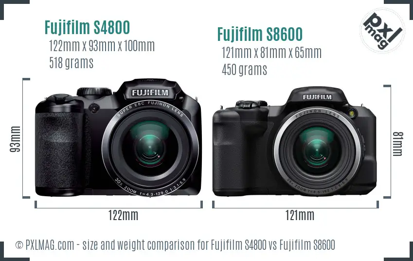 Fujifilm S4800 vs Fujifilm S8600 size comparison