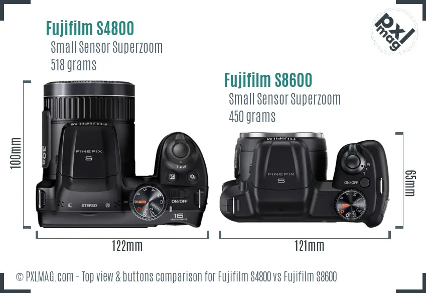 Fujifilm S4800 vs Fujifilm S8600 top view buttons comparison