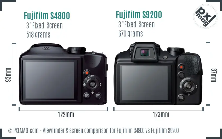 Fujifilm S4800 vs Fujifilm S9200 Screen and Viewfinder comparison