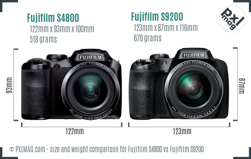 Fujifilm S4800 vs Fujifilm S9200 size comparison