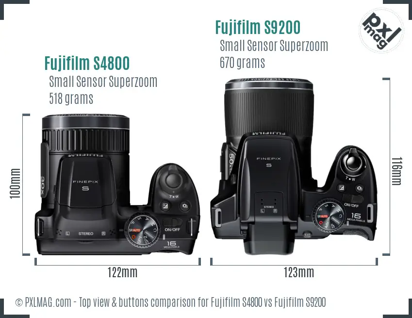 Fujifilm S4800 vs Fujifilm S9200 top view buttons comparison