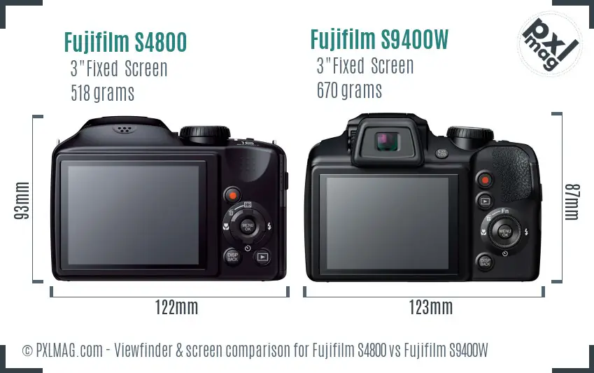 Fujifilm S4800 vs Fujifilm S9400W Screen and Viewfinder comparison