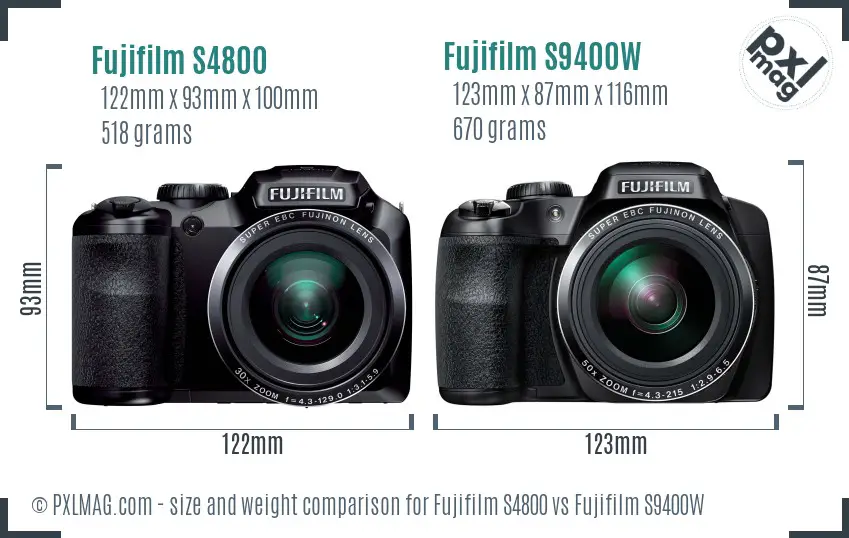 Fujifilm S4800 vs Fujifilm S9400W size comparison