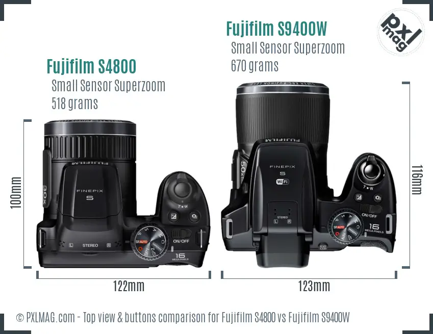Fujifilm S4800 vs Fujifilm S9400W top view buttons comparison