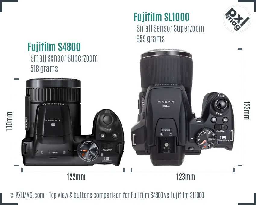 Fujifilm S4800 vs Fujifilm SL1000 top view buttons comparison