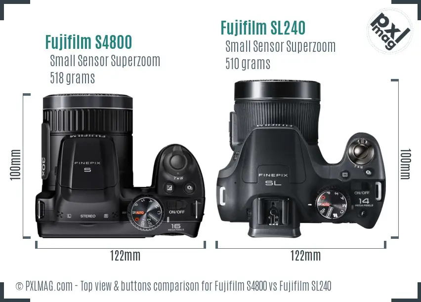 Fujifilm S4800 vs Fujifilm SL240 top view buttons comparison