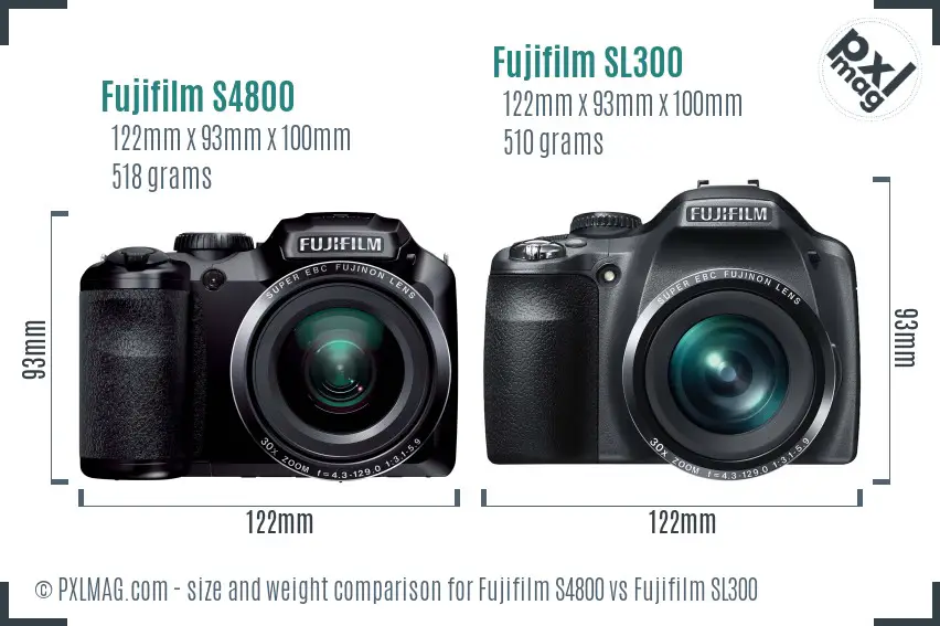 Fujifilm S4800 vs Fujifilm SL300 size comparison